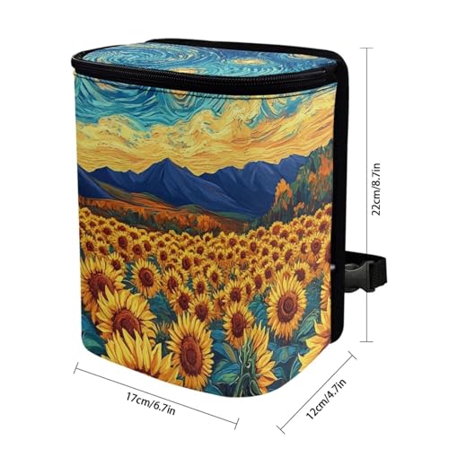 Image of Sunflowers Pattern Car Trash Can with Lid Car Trash Bag Bin Hanging Waterproof Garbage Cans Leak Proof Vehicle Trash Can Multipurpose Storage Container for Back Seat Road