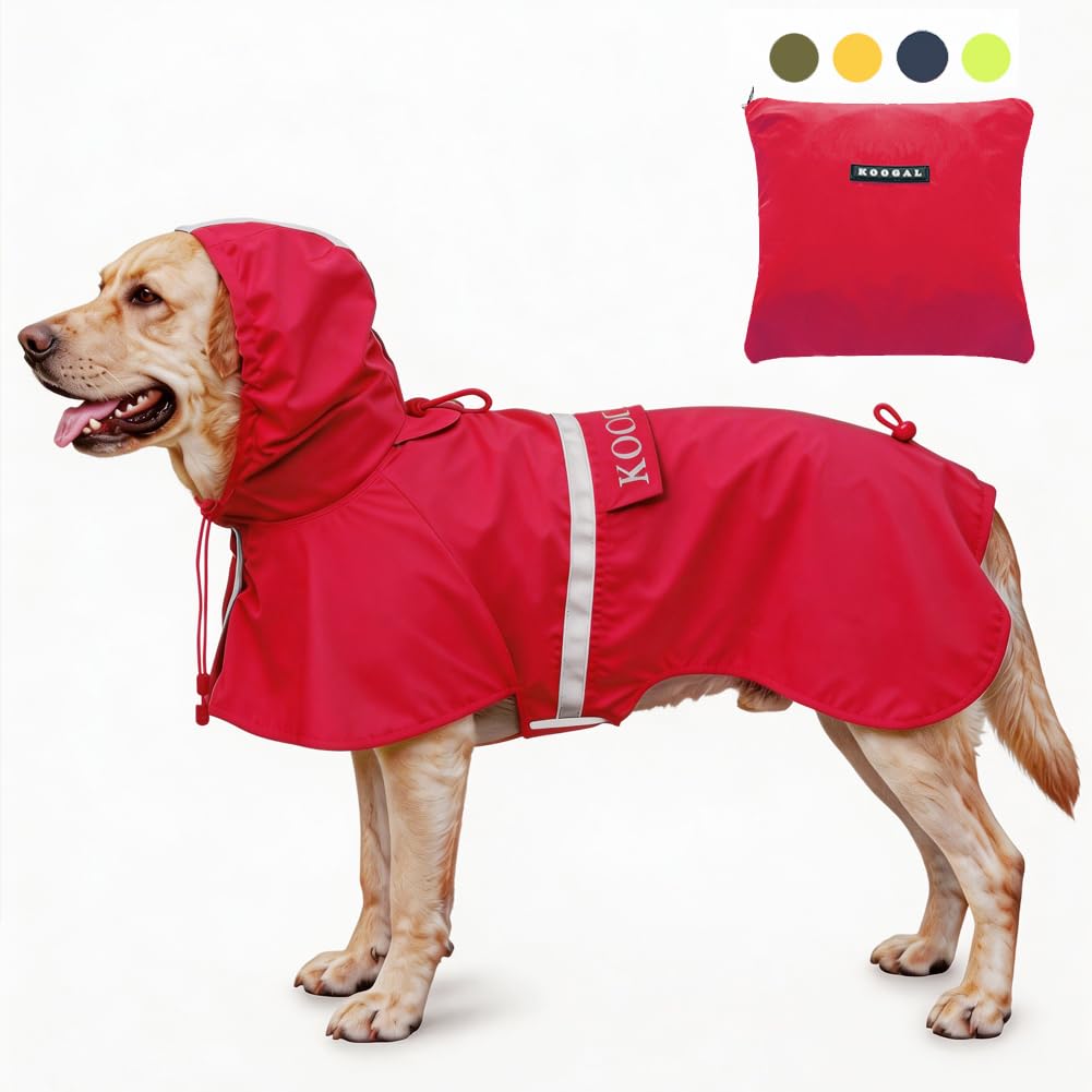 Imperméables pour Chiens avec Capuchon Impermeable Chien, Manteau Chien Imperméable, ultraléger et aéré avec Bandes réfléchissantes pour Chiens Moyens à Grands (Rouge, 4XL)