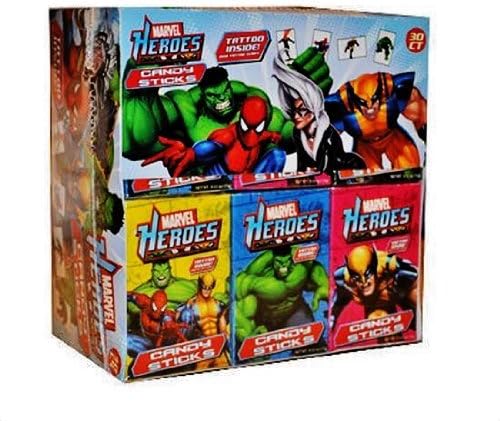 Marvel Super Hero Candy Sticks w/ Tattoo 30 Packs