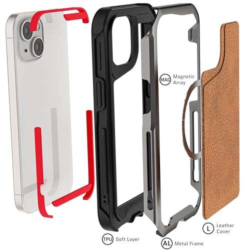 Coque en cuir iPhone 15 Ghostek Atomic avec finitions aluminium