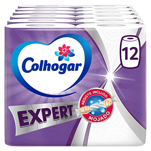 Colhogar Expert 6x2 Küchenpapier, 3 Schichten, maximale Effizienz, Packung mit 12 Rollen, Weiß