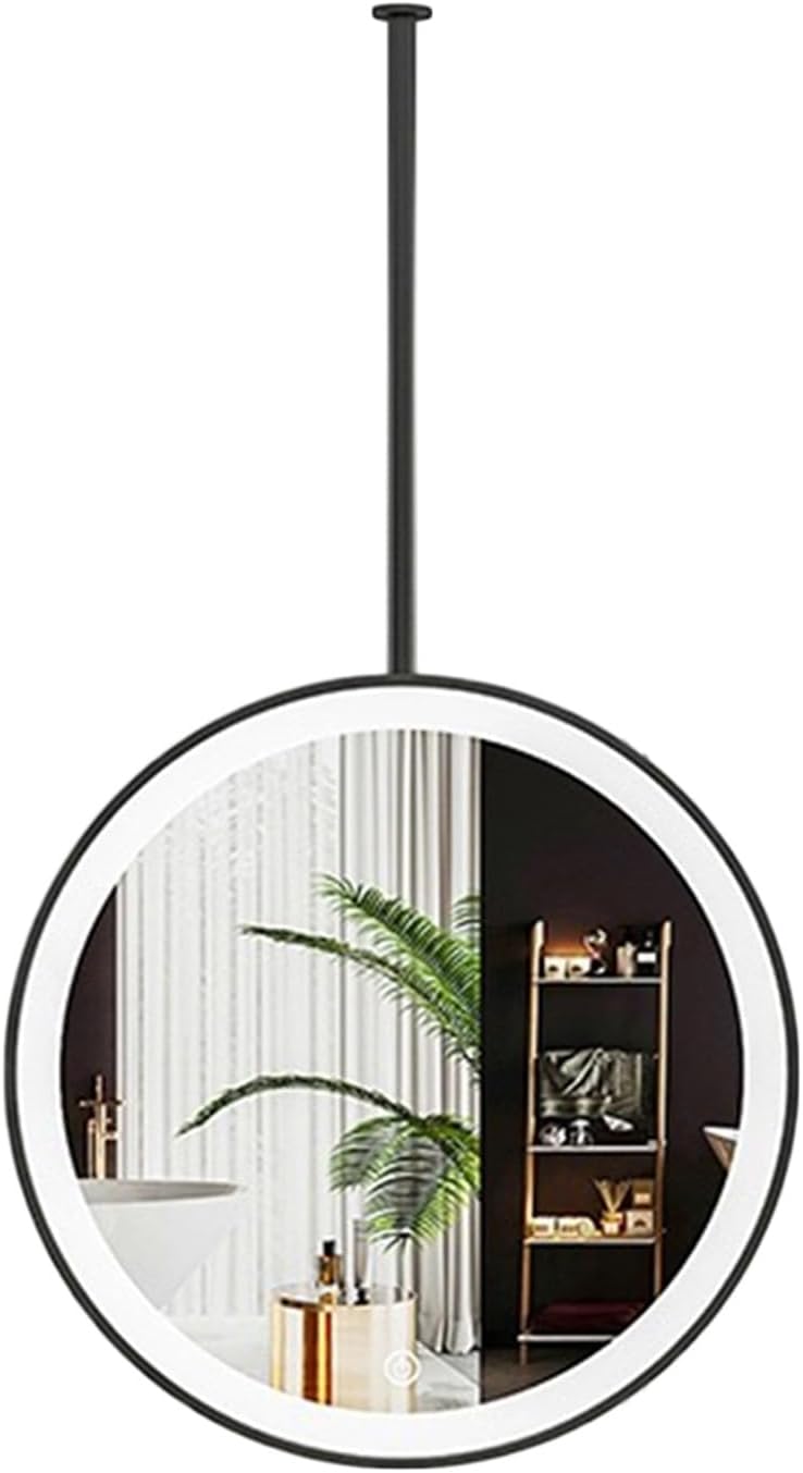 天井吊り下げミラー、丸型光る化粧鏡、家庭用浴室・ホテル玄関用、両面発光(Black,60cm)