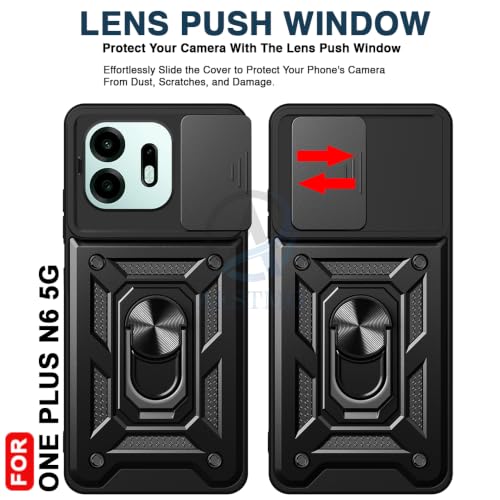 Image of AESTMO Tough Armor OnePlus N6 5G Bumper Back Case Cover | Ring Holder & Sliding Camera Shield Cover | 360 Degree Protection Back Case Cover for OnePlus N6 5G (Black)