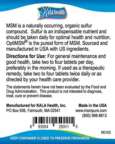 Kala Health MSMPure Tablets, 360 Count, 1000 mg per Tablet, Pure MSM Organic Sulfur Supplement, Made in USA