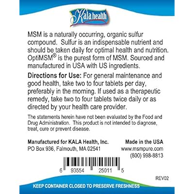 Buy Kala Health Msmpure Tablets 360 Count 1000 Mg Per Tablet Pure Msm Organic Sulfur Supplement Made In Usa Online In Hungary B07ct4j1mx