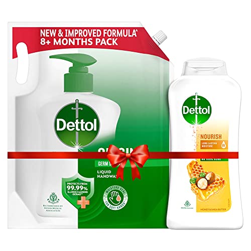 Image of Dettol Original Germ Protection Handwash Liquid Soap Refill, 1500ml and Dettol Body Wash and Shower Gel, Nourish - 250ml