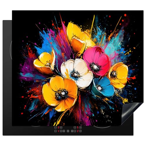 KitchenYeah© Protege Couvre Plaque De Cuisson Décoration Cuisine Tapis Protection Protecteur Induction 59x52 cm Fleurs - Coloré - Graffiti - Modern - Bouquet