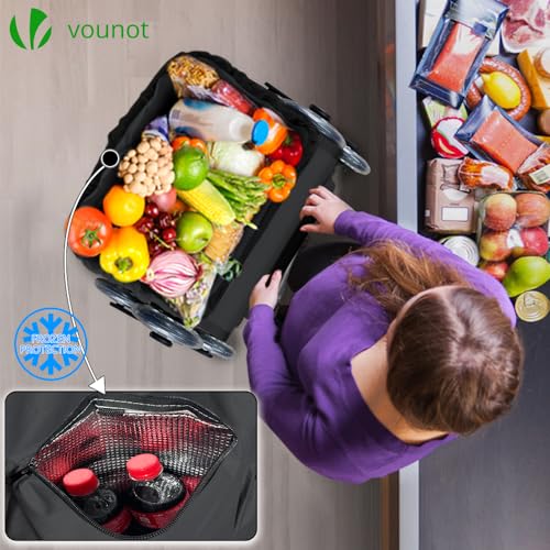 VOUNOT® Aluminium Einkaufstrolley Treppensteiger, 3 in 1 Trolly Einkaufswagen Klappbar, Hackenporsche mit Kühlfach und Haken, 6 Rädern & großer Kapazität, Wasserdicht, Schwarz – Bild 6