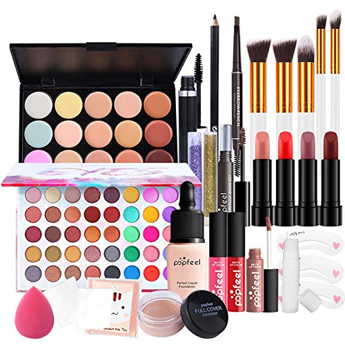 RoseFlower 26Pcs Makeup Cosmetic All-in-One Holiday Set Full Multi-purpose Beauty Kit with Gift Bag - Highly Pigmented Palette Combination Lip Face Eyebrow Eye Make Up Brush for Essential Starter #12