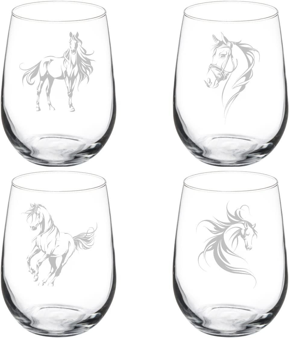 MIP Set of 4 Wine Glass Gift Fancy Horse Collection (17 oz Stemless)