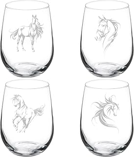 MIP Set of 4 Wine Glass Gift Goblet FANCY Horse Collection (17 oz Stemless)