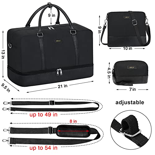 Image of IBFUN Weekender Bags for Women, 21 inch Weekender Travel Bag, Travel Duffle Bag Carry on Overnight Duffel Bag 3PCS, A9-Nylon-Black, Large, Expandable Weekender Bag With Back Side Luggage Sleeve and