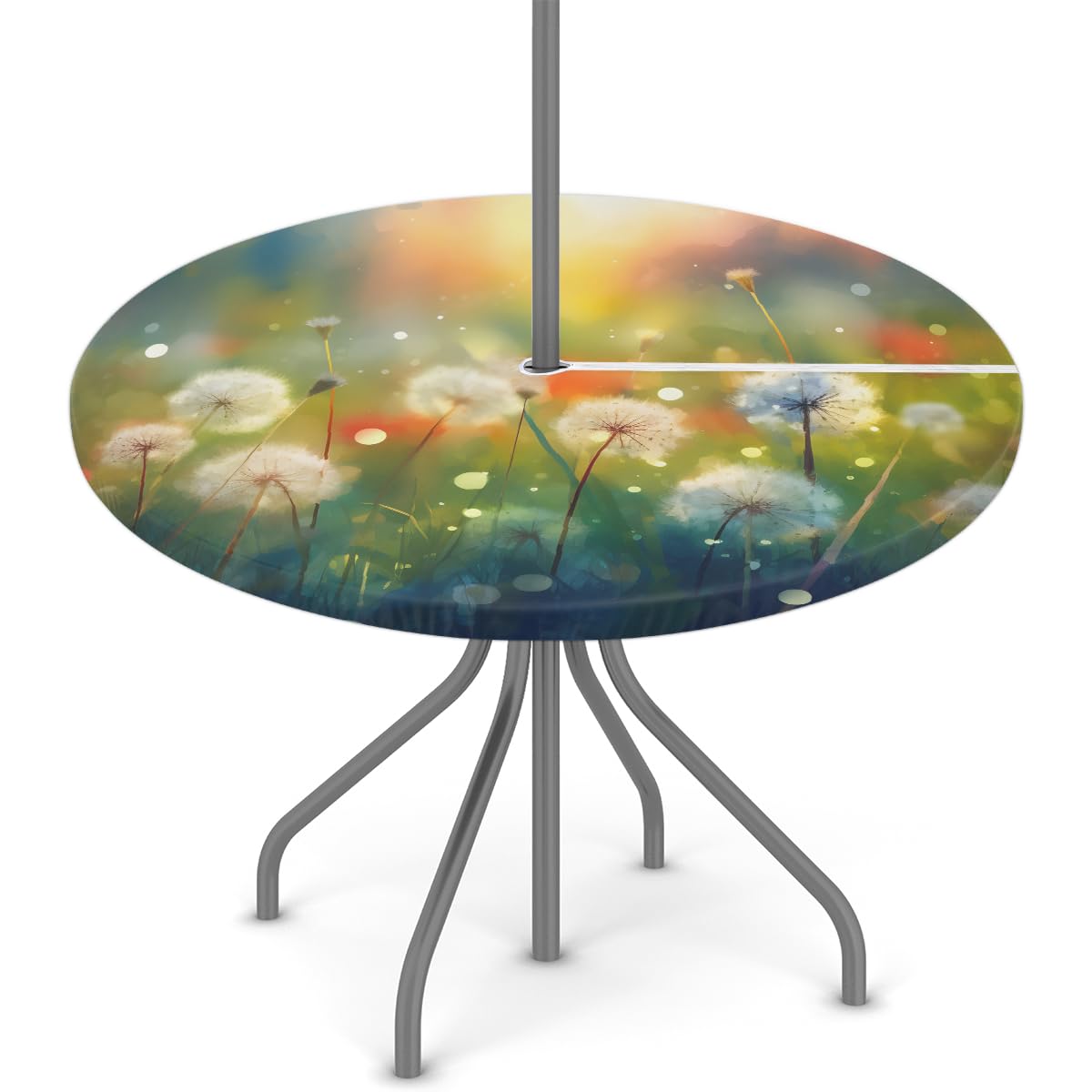 FZDXZJJ Dandelion Round Outdoor Tablecloth with Umbrella Hole and Zipper,Watercolor Dandelion Fitted Tablecloth Elastic Edge Patio Table Cover for Spring Summer Picnic Party 36