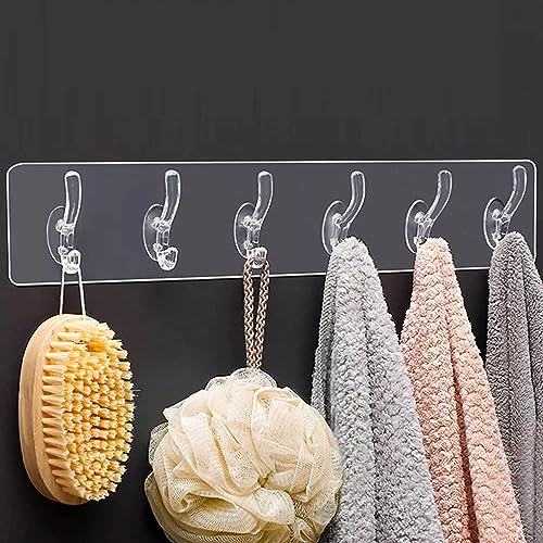 Image of 2 Pack Self Adhesive Hook Set Seamless Wall Hanger Hook for Kitchen Bathroom Home No Drill Invisible Heavy Duty Wall Hooks Strong 6 Row Self Adhesive Wall Mounted Hanger for Storage (2 PCS)