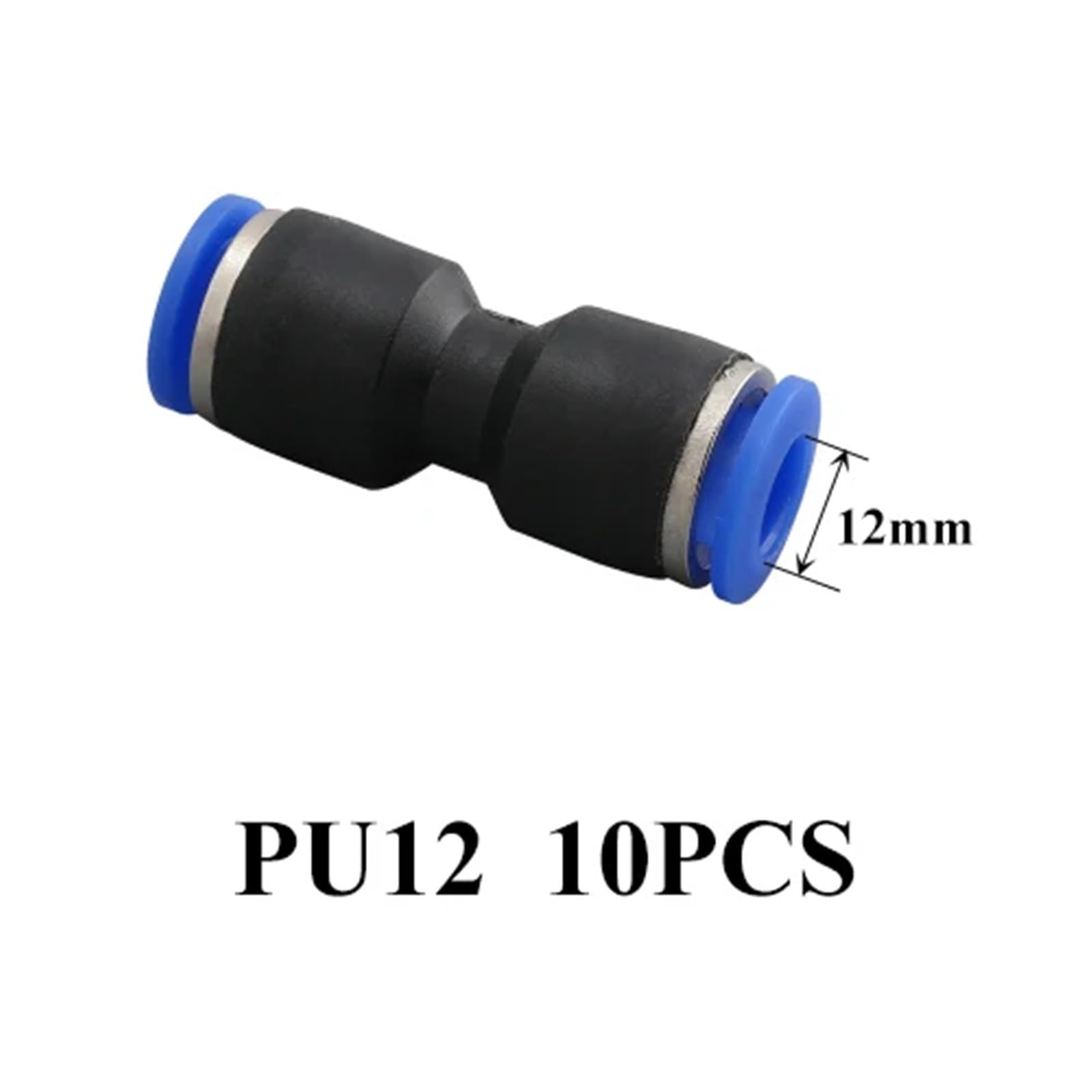 Raccordi pneumatici in poliuretano da 4 mm, 6 mm, 8 mm, 10 mm, 12 mm, 16 mm, connettori dritti in plastica, 10 pezzi (PU12 (10 pezzi)