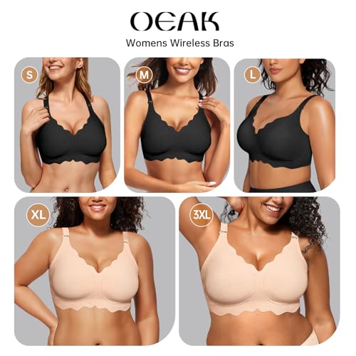 OEAK Women Jelly Bras No Underwire Scalloped Push Up Buttery Soft Tshirt Bra Seamless Full Coverage Convertible Everyday Bra Jacquard Black,XL - Image 7