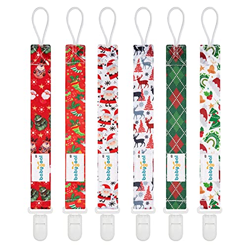 Image of babygoal Christmas Pacifier Clips, 6 Pack Binky Paci Holder and Leash Fits for Most Pacifiers,Binkies and Xmas Gift