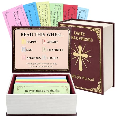GrowCube Bible Verse Box 120 Color Coded Bible Verse Daily Bible Verse Cards for 6 Emotions Faux Leather Cardboard velvet lining Christian Gift Box for Women Men Prayer Box