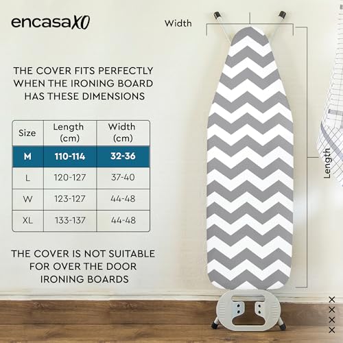 Image of Encasa XO Ironing Board Cover with 3mm Thick Felt Pad for Steam Press (Fits Standard Medium Boards of 112x34 cm) Heat Reflective, Scorch & Stain Resistant, Printed - Zig Zag