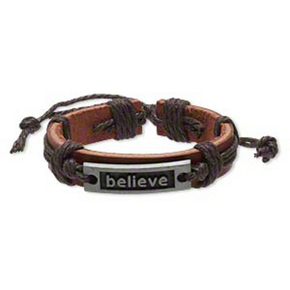 Leather and Jute Adjustable Believe Inspirational Bracelet