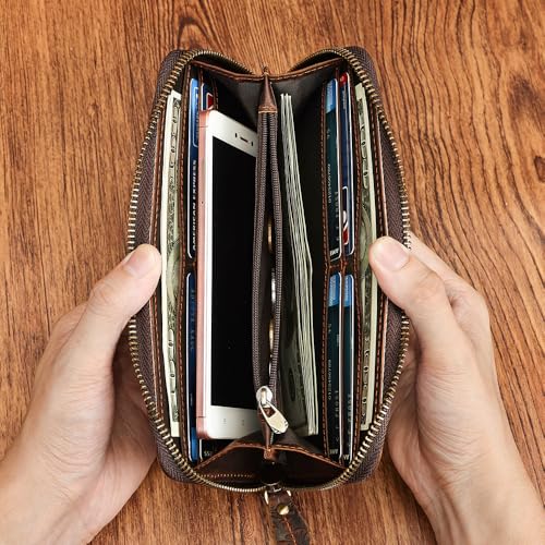 Image of NIUCUNZH Long Men's Leather Wallet Zipper Embossed with Flower Print Biflold Wallet Checkbook Paper Money Women Photo Card Holders