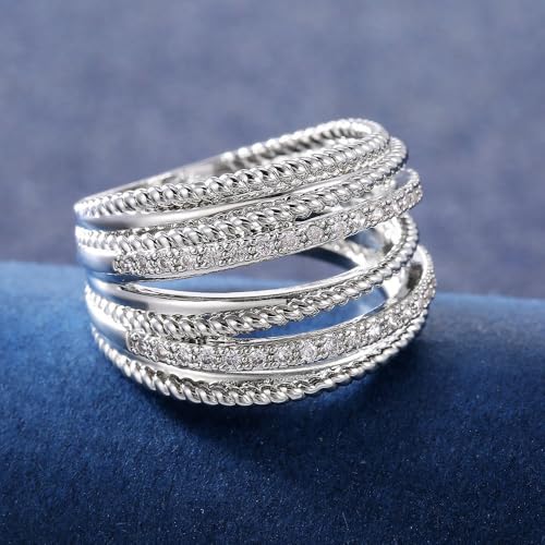 White Gold Plated Twisted White Cubic Zirconia Statement Ring Personalized Accessory Ideal for Women's Daily Casual Wear Party Holiday Anniversary Love Jewelry Gift