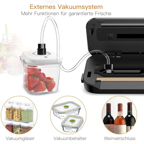 Image of MegaWise Food Vacuum Sealer Machine - High-Power 80kPa Suction, One-Touch Operation, Built-in Cutter - Works with All Food Types, Includes Bags & Hose (Black), Keeps Food Fresh 5x Longer