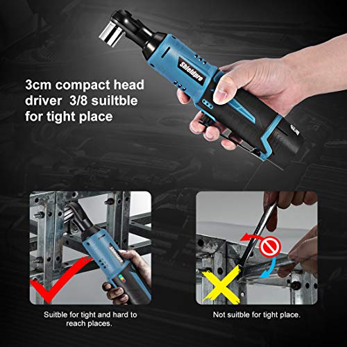 Shieldpro Cordless Electric Ratchet Wrench Kit,40Ft-lb 3/8"Power Ratchet Wrench 1-Hour Fast Charge,2 Packs 2000MA Lithium-Lon Battery,1/4 Adaptor,Extension Bar
