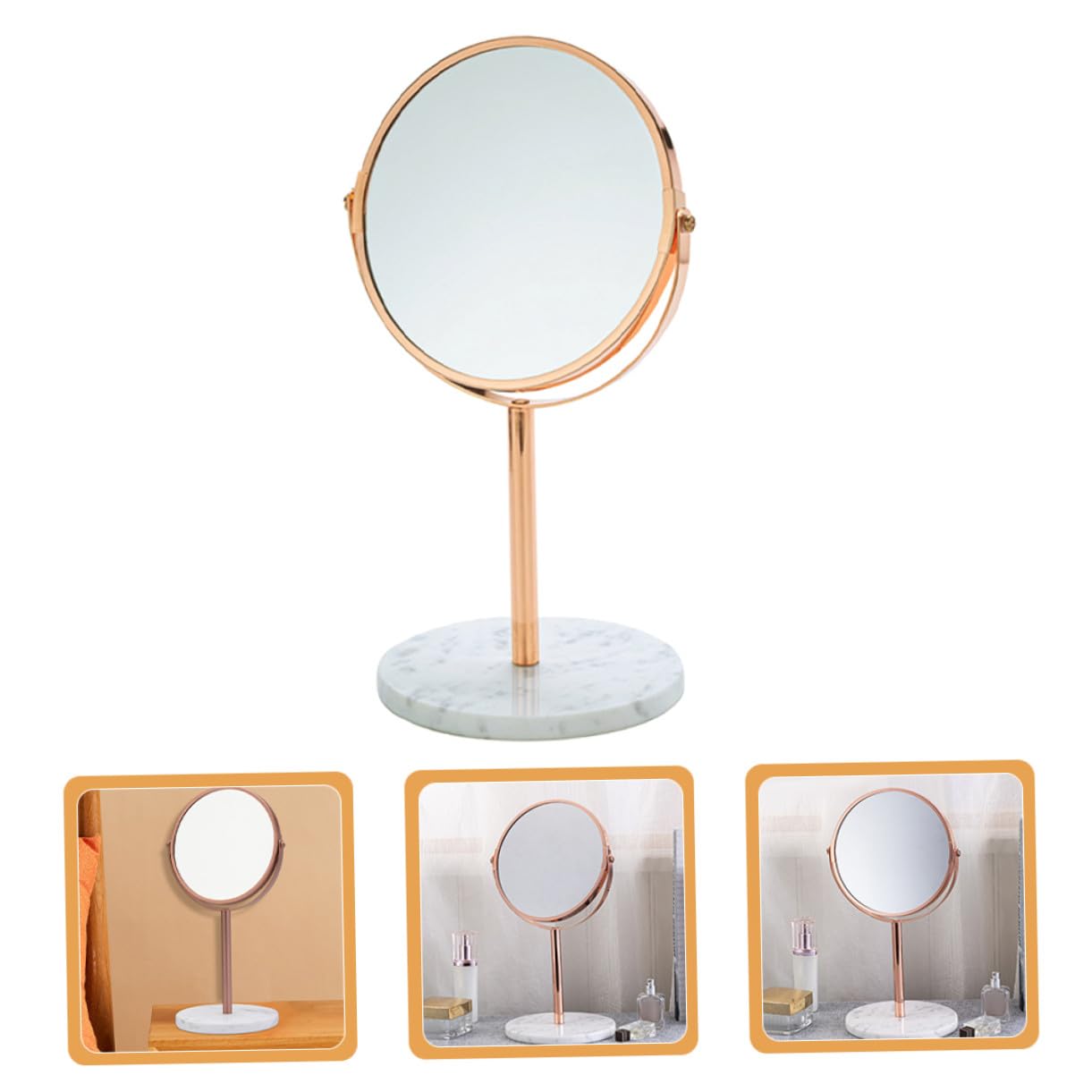 TOPPERFUN Specchio da Trucco Ingrandimento 2x e Rotazione Libera in Marmo e Metallo per Toeletta e Tavoli da Vanity Design Elegante e Funzionale