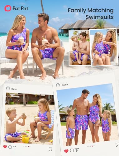 Image of PATPAT Family Matching Swimsuits: Mommy and Me One Shoulder Colorblock Bathing Suits One Piece Swimwear Sets