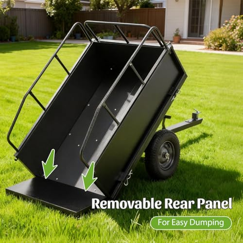Carretilla Volteo 600 lbs Capacidad 17 Pies Cúbicos – Carro de Remolque para ATV, Tractor de Césped, Jardín con Neumáticos de 15" – Volteo de Control Dual, Construcción Resistente a Óxido, Negro miniatura 3