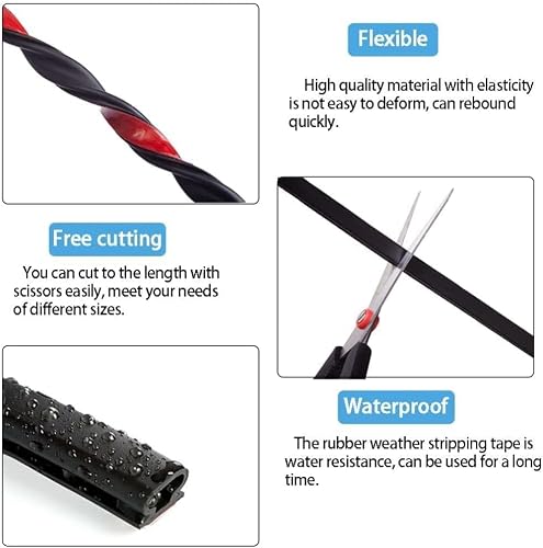 26 Feet Black Weather Stripping Door Seal Strip, Door Seal Self-Adhesive Backing D-Shape Weather Stripping for Door Frame and Windows Insulation Large Gap, Easy Cut to Size - Thumbnail 5
