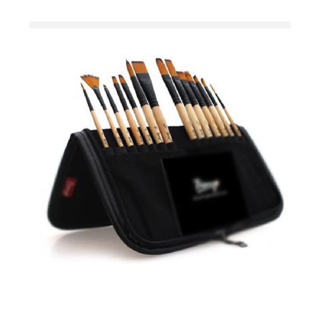 Set di 14 pennelli per pittura acrilica, acquerello, pennello e scatola per matite per pittura artistica scolastica (Svart)