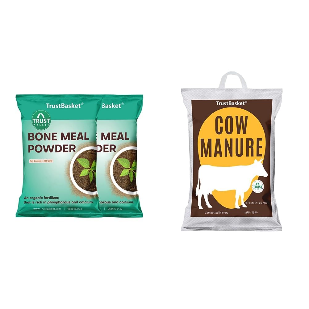 TrustBasket Organic Bone Meal for Plants Home Gardening - 450 Grams (Set of 2) & TrustBasket Cow Manure for Plant - 5 kg (B0CCV4HRM8) Amazon Price History, Amazon Price Tracker