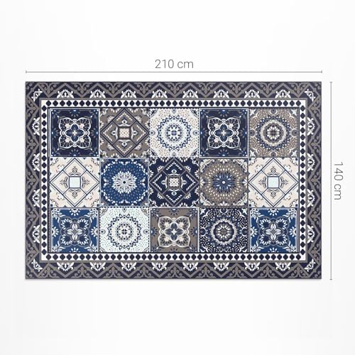 Tapis d'extérieur 140x210 cm imperméable à carreaux fleuris en PVC - 4