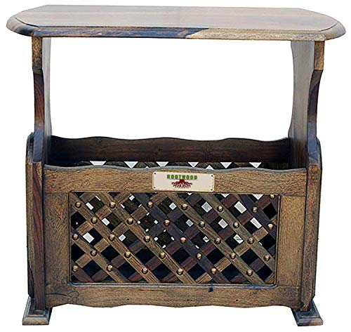Image of Sheesham Wood Side Table with Magzine Holder for Living Room | Brown