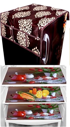 Image of REVEXO Kitchen Combo Fridge Top Cover, 3 Pcs Fridge Mats, (Set of 4 Piece) (Multicolour) -REV-90