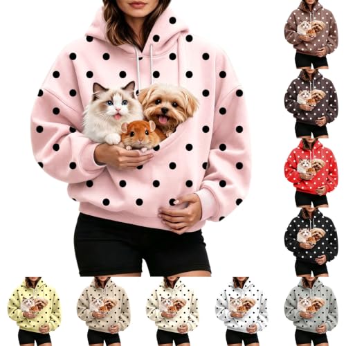 Polka Dot Hoodie Women Fall Oversized Sweatshirt With Pocket Front - image 1