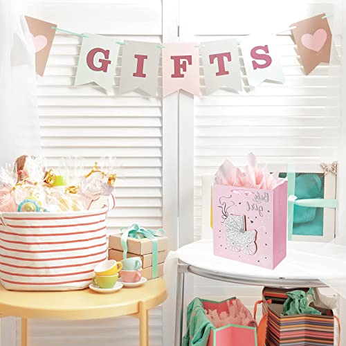 12.6" Large Baby Shower Birthday Gift Bags For Girl With Tissue Papers 2-Pack (Pink) #TOP3