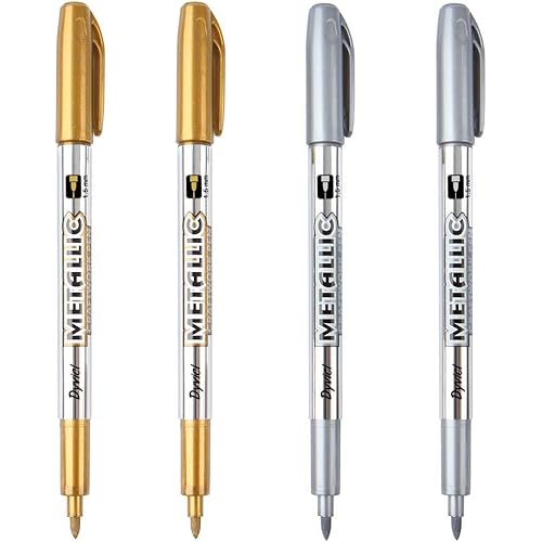 Dyvicl Metallic Markers Pens - Silver and Gold Paint Pens for Black Paper, Glass, Rock Painting, Halloween Pumpkin, Card Making, Scrapbook Album, Christmas DIY Art Craft Kids, Set of 4