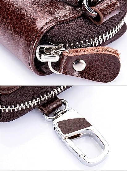 Image of Leather keychain Holder Pouch, Leathers key cover, Leather Key Case Wallet with 6 Hooks & 1 Keychain /Ring, Soft Strong and Compact Organiser For Men or Women (Size 12 x 7 cm)