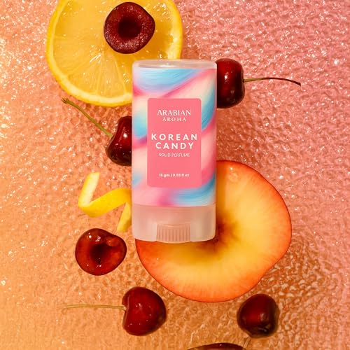 Image of Arabian Aroma Korean Candy Solid Perfume Stick 15g | Sweet Fruity Unisex Pocket Perfume | Cherry, Citrus & Candy Fragrance | Long Lasting Travel Friendly