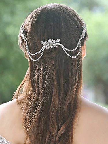 Yean Wedding Hair Combs Clips Rhinestones Bohemian Hair Chain Art Deco Headpiece for Brides Bridesmaids Women