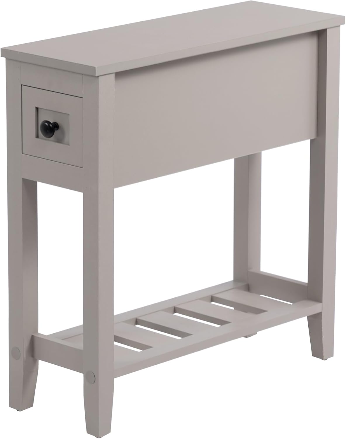 Grey Chairside Narrow End Table, Solid Recliner Side Table with Drawer, Slim Nightstand Bedside Table for Living Room Bedroom