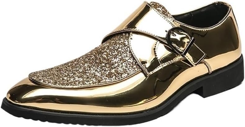 Men's Slip-On Monk Strap Oxford Dress Shoes PU Leather Burnished Toe Non-Slip Rubber Sole Formal Business Wedding Gold