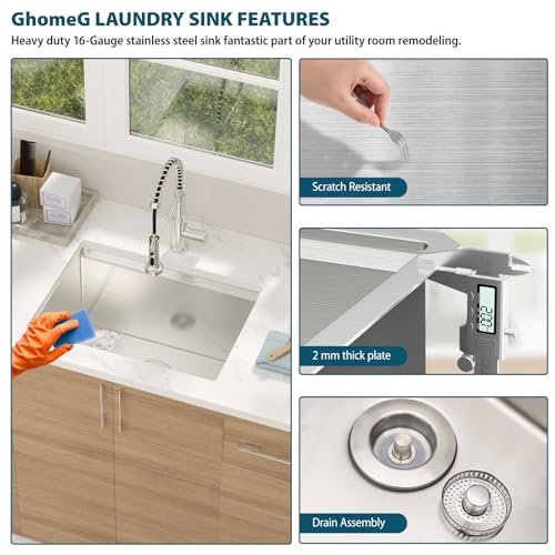 Évier utilitaire à linge extra profond 61 cm encastrable en inox