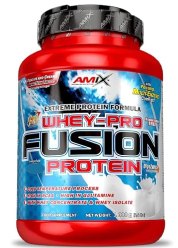 AMIX   Proteína Whey   Pure Fusion   1 Kg   Concentrado de Suero Ultra Filtrado   Isolada con Edulcorante   Contiene L glutamina   Proteínas para Aumentar Masa Muscular   Sabor Cookies Cream