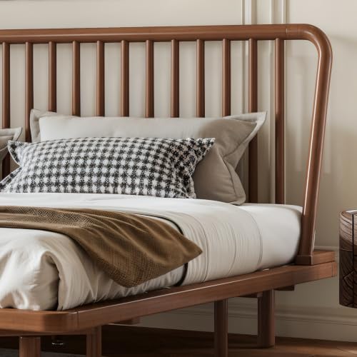 Image of Bellemave King Size Bamboo Bed Frame with Slatted Slanted Headboard,Brown