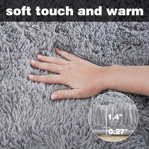 KING DARE 6x9 Area Rugs for Living Room, Grey Fluffy Rug for Bedroom and Nursery, Non-Slip Fuzzy Shaggy Carpet for Kids, Boys, Girls Room Dorm Home Decor Aesthetic