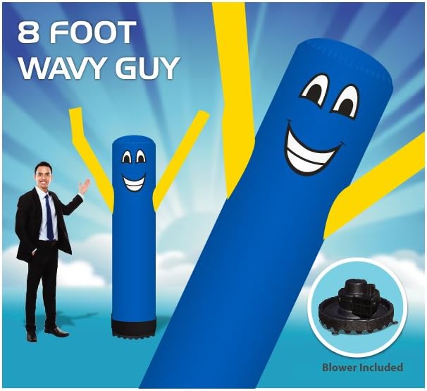8 Foot Wavy Guy - Inflatable Tube Man – Sky Puppet Dancing Balloon. Blue Body with Yellow Arms-18 inch 250 Watt Fan Included.